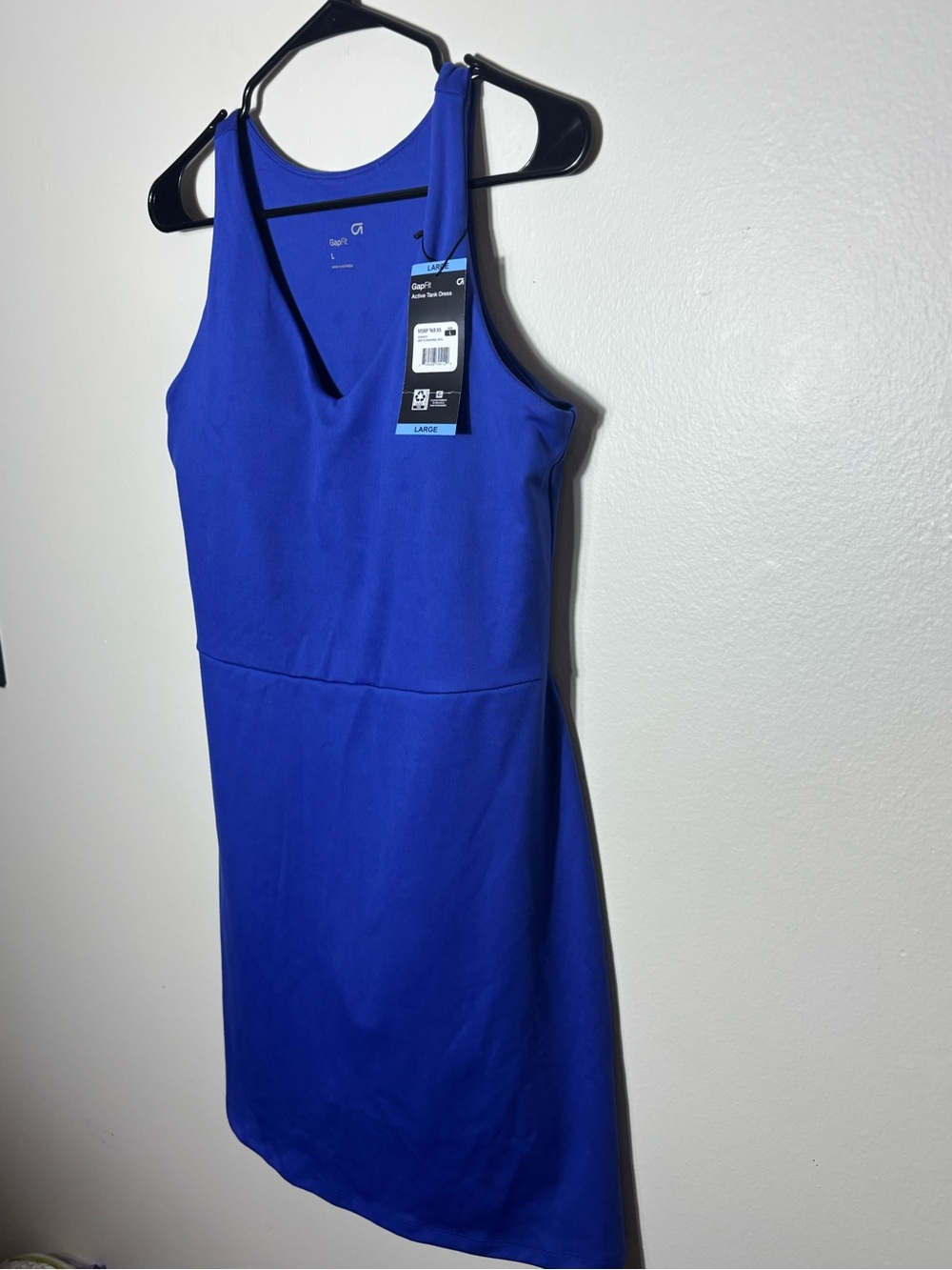 GapFit Active Tank Dress Deep Ultramarine Blue V-Neck Built-in Bra Large NEW - Picture 5 of 13